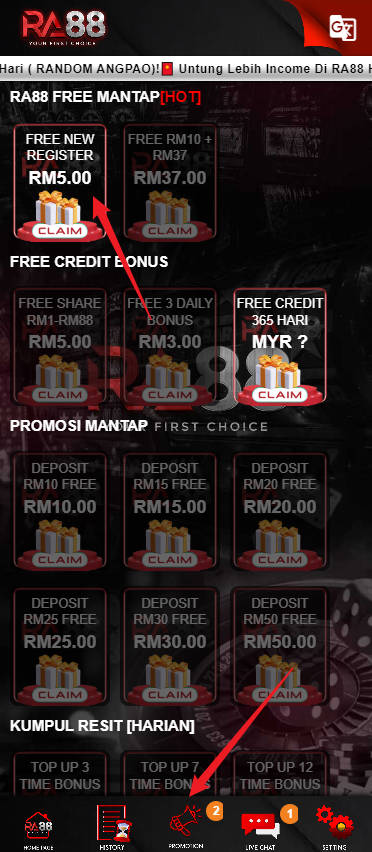 Free Credit New - Free Credit No Deposit - RA88 - RM5 - Step 3 - Claim Bonus - Part 1