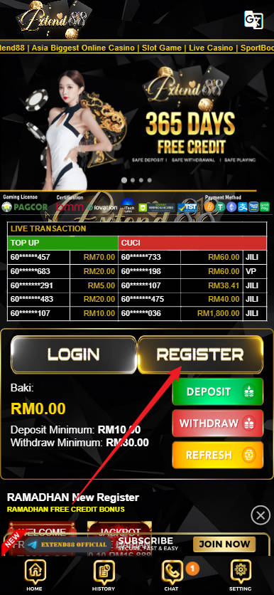 Free Credit New - Free Credit No Deposit - Extend88 - RM10 - Step 1 - Register An Account - Part 1