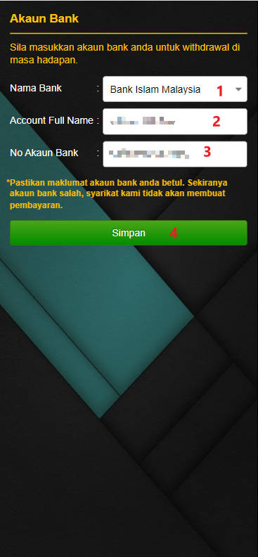 Free Credit New - Free Credit No Deposit - Waja33 - RM20 - Step 2 - Add A Bank Account - Part 1