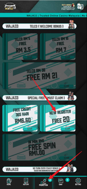 Free Credit New - Free Credit No Deposit - Waja33 - RM20 - Step 3 - Claim Bonus - Part 1