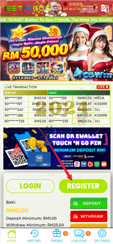 Free Credit New - Free Credit No Deposit - Bet4Cuci - RM5 - Step 1 - Register An Account - Part 1