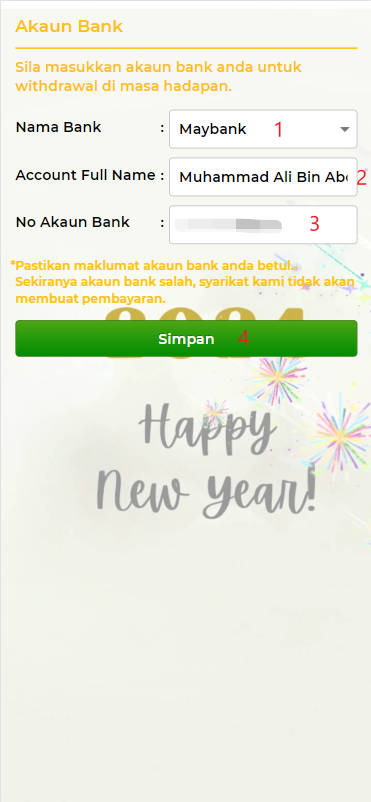 Free Credit New - Free Credit No Deposit - Bet4Cuci - RM5 - Step 2 - Add A Bank Account - Part 1