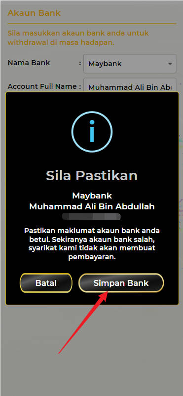 Free Credit New - Free Credit No Deposit - Bet4Cuci - RM5 - Step 2 - Add A Bank Account - Part 2