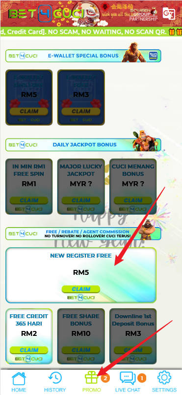 Free Credit New - Free Credit No Deposit - Bet4Cuci - RM5 - Step 3 - Claim Bonus - Part 1