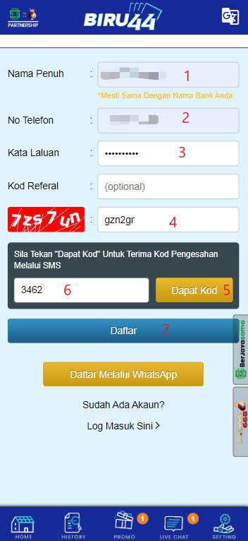 Free Credit New - Free Credit 365 - Biru44 - RM3 - Step 1 - Register An Account - Part 2