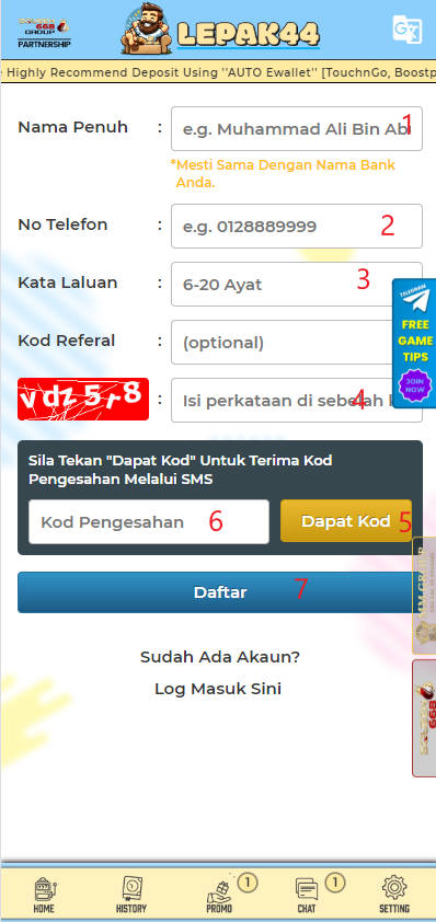 Free Credit New - Free Credit No Deposit - Lepak44 - RM30 - Step 1 - Register An Account - Part 2
