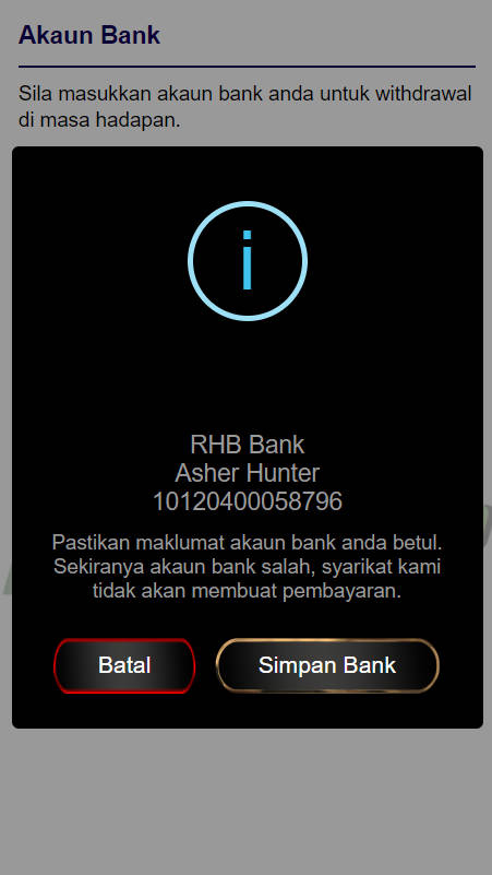 Step 2 - Add bank account in Rempit33 Casino - Part 2