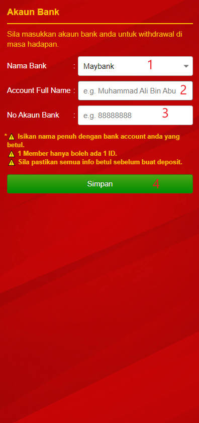Free Credit New - Free Credit Slot - GDSlot888 - RM6 - Step 2 - Add A Bank Account - Part 1