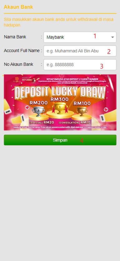 Free Credit New - Free Credit 365 - MrLucky88 - RM3 - Step 2 - Add A Bank Account - Part 1
