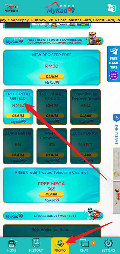 Free Credit New - Free Credit 365 - Mykad99 - RM12 - Step 3 - Claim Bonus - Part 1