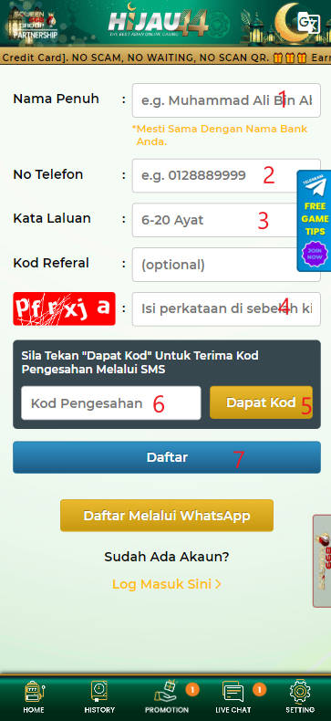 Free Credit New - Free Credit 365 - Hijau44 - RM3 - Step 1 - Register An Account - Part 2