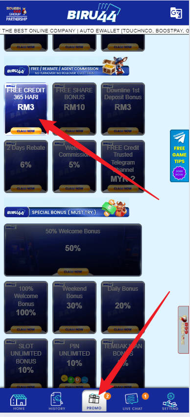 Free Credit New - Free Credit 365 - Biru44 - RM3 - Step 3 - Claim Bonus - Part 1