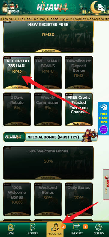 Free Credit New - Free Credit 365 - Hijau44 - RM3 - Step 3 - Claim Bonus - Part 1