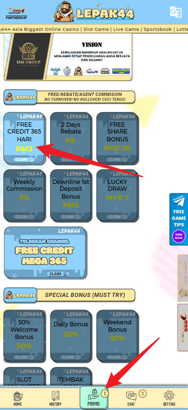Free Credit New - Free Credit 365 - Lepak44 - RM10 - Step 3 - Claim Bonus - Part 1
