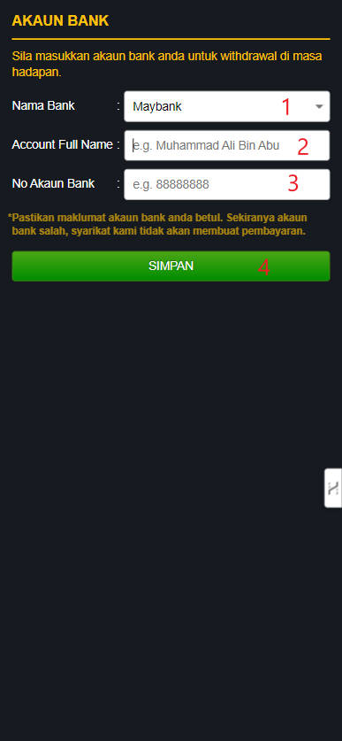 Free Credit New - Free Credit Slot - Topup77 - RM100 - Step 2 - Add A Bank Account - Part 1