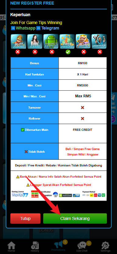 Free Credit New - Free Credit No Deposit - Topup77 - RM100 - Step 3 - Claim Bonus - Part 2
