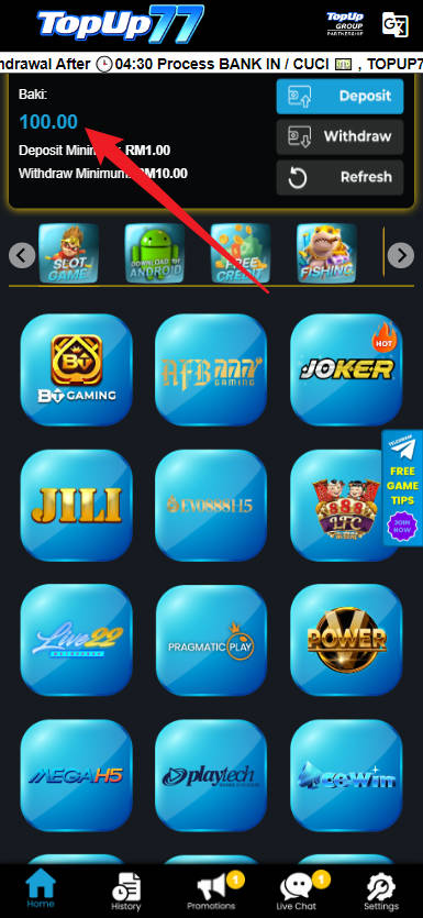 Free Credit New - Free Credit No Deposit - Topup77 - RM100 - Step 4 - Check Balance
