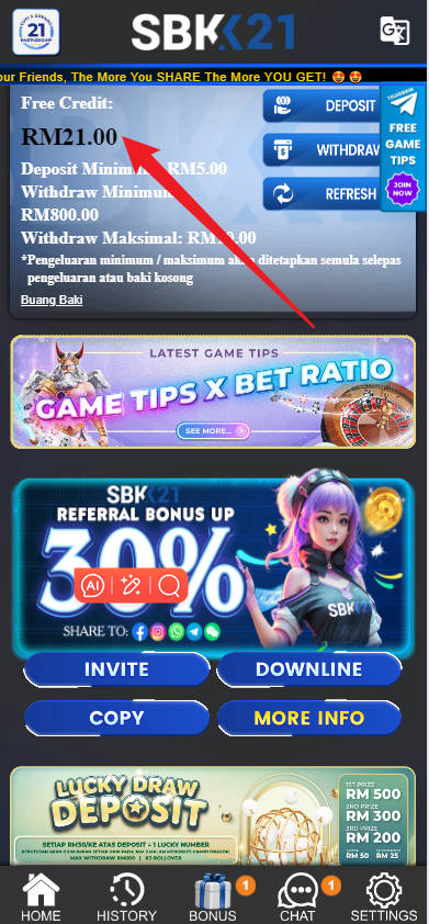 Free Credit New - Free Credit No Deposit - SBK21 - RM21 - Step 4 - Check Balance