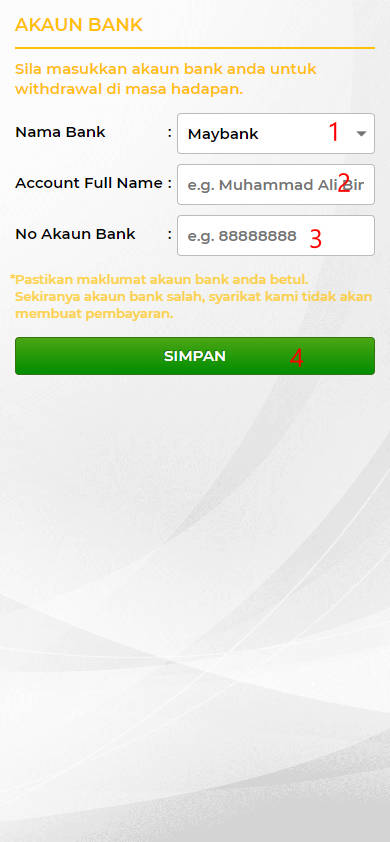 Free Credit New - Free Credit Slot - Fachai68 - RM5 - Step 2 - Add A Bank Account - Part 1