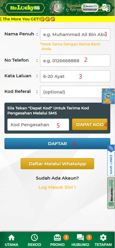 Free Credit New - Free Credit 365 - MrLucky88 - RM3 - Step 1 - Register An Account - Part 2