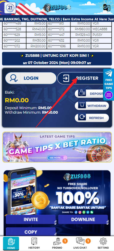 Free Credit New - Free Credit 365 - Zus888 - RM10 - Step 1 - Register An Account - Part 1