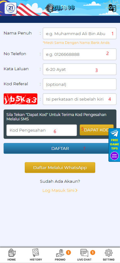 Free Credit New - Free Credit 365 - Zus888 - RM10 - Step 1 - Register An Account - Part 2