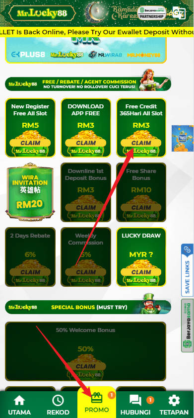 Free Credit New - Free Credit 365 - MrLucky88 - RM3 - Step 3 - Claim Bonus - Part 1