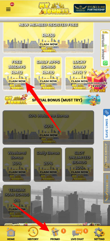Free Credit New - Free Credit 365 - Mytown33 - RM12 - Step 3 - Claim Bonus - Part 1