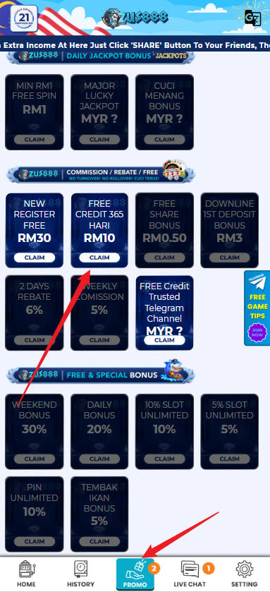 Free Credit New - Free Credit 365 - Zus888 - RM10 - Step 3 - Claim Bonus - Part 1