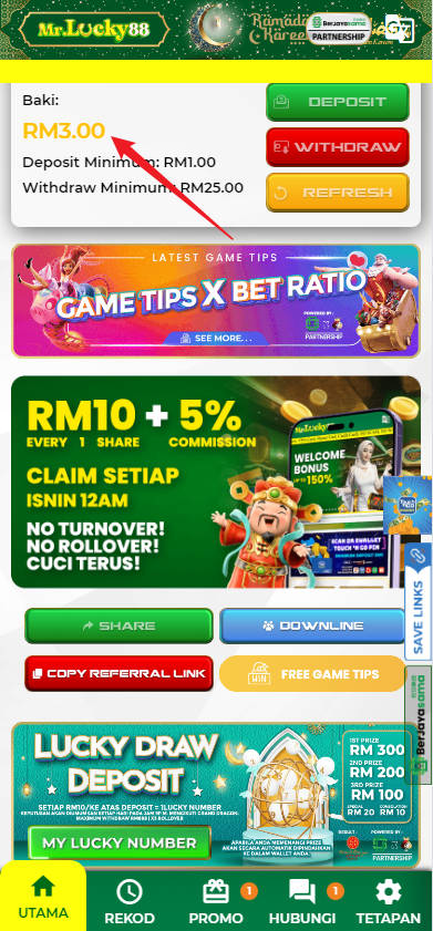 Free Credit New - Free Credit 365 - MrLucky88 - RM3 - Step 4 - Check Balance
