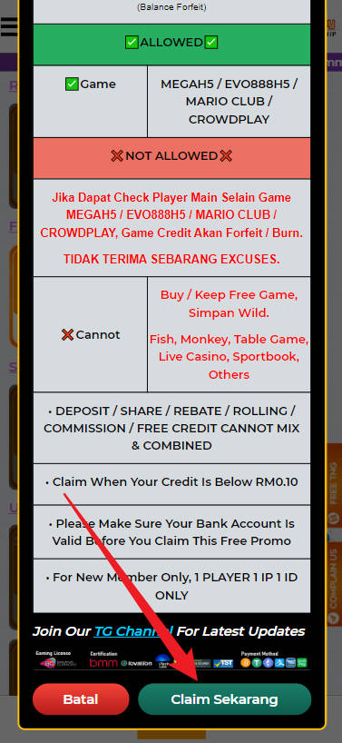 Free Credit New - Free Credit No Deposit - Super222 - RM20 - Step 3 - Claim Bonus - Part 2
