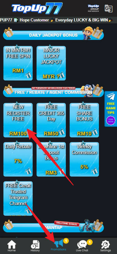 Free Credit New - Free Credit Slot - Topup77 - RM100 - Step 3 - Claim Bonus - Part 1