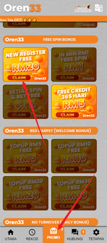Free Credit New - Free Credit No Deposit - Oren33 - RM20 - Step 3 - Claim Bonus - Part 1
